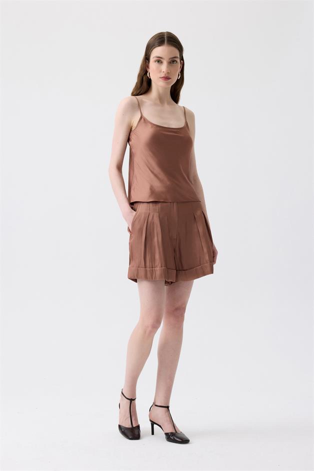 Strappy Ribbon Band Detail Brown Blouse