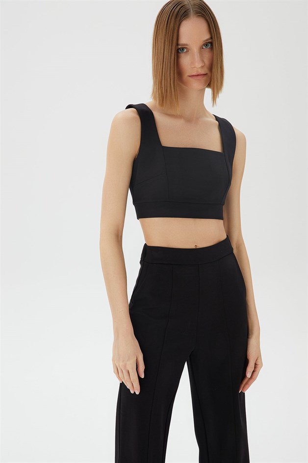 Askılı Siyah Crop Top