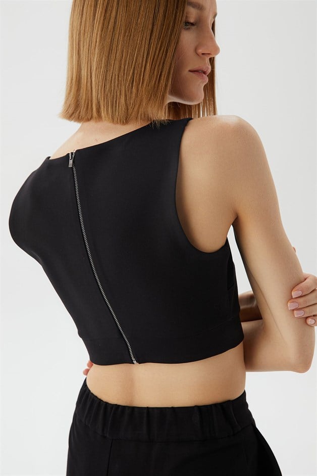 Askılı Siyah Crop Top