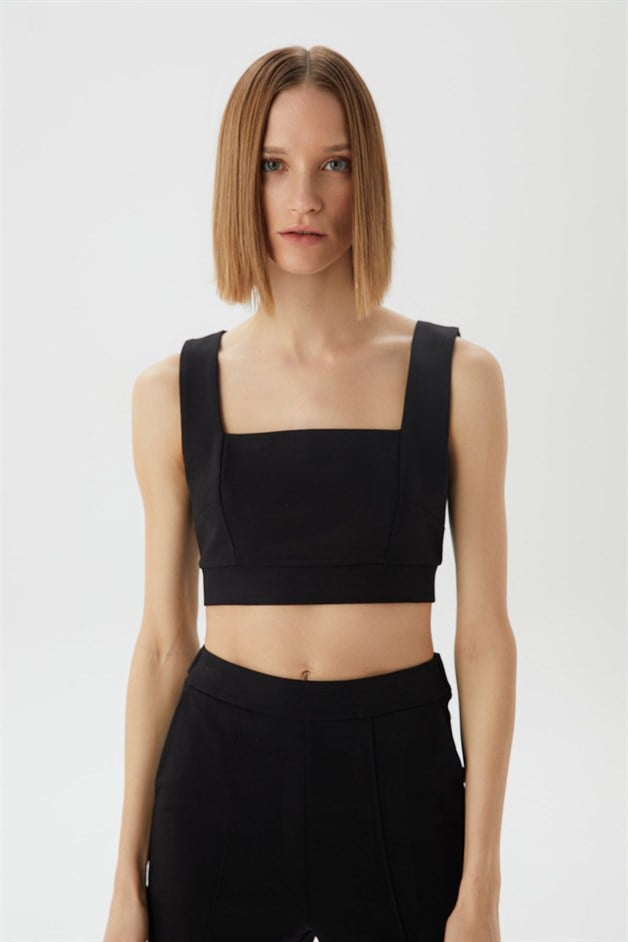 Askılı Siyah Crop Top