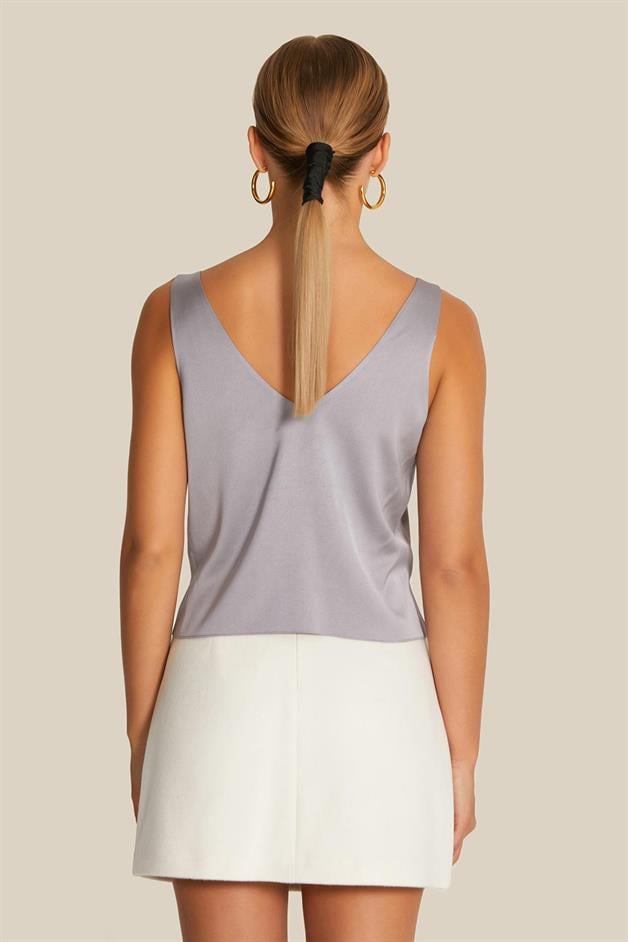 Sleeveless V Neck Grey Blouse