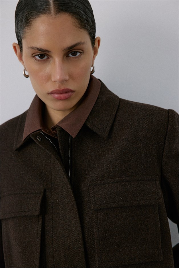 Lined Short Cut Brown Blazer