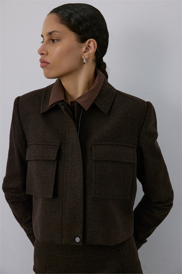 Lined Short Cut Brown Blazer