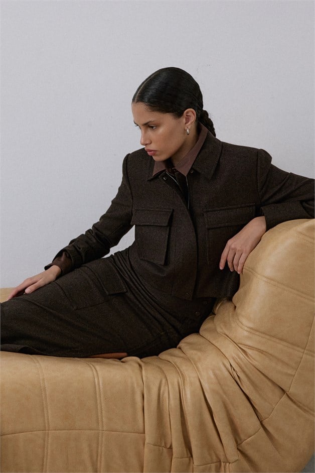 Lined Short Cut Brown Blazer