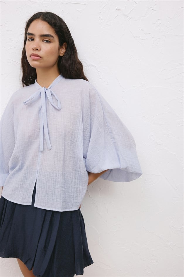 Adjustable Neck Tie Blue Blouse