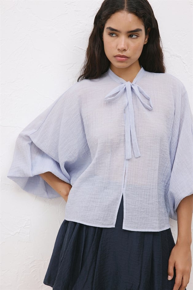 Adjustable Neck Tie Blue Blouse