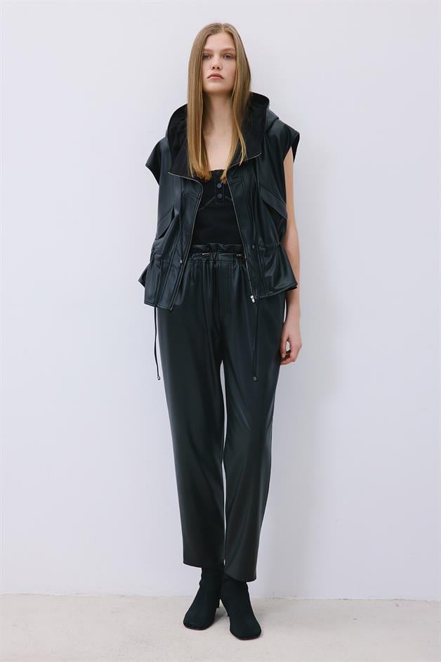 Black Faux Leather Relaxed Fit Pants