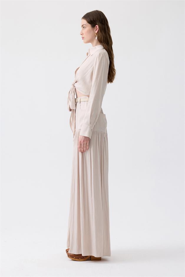Tie-Detail Long Sleeve Ecru Blouse