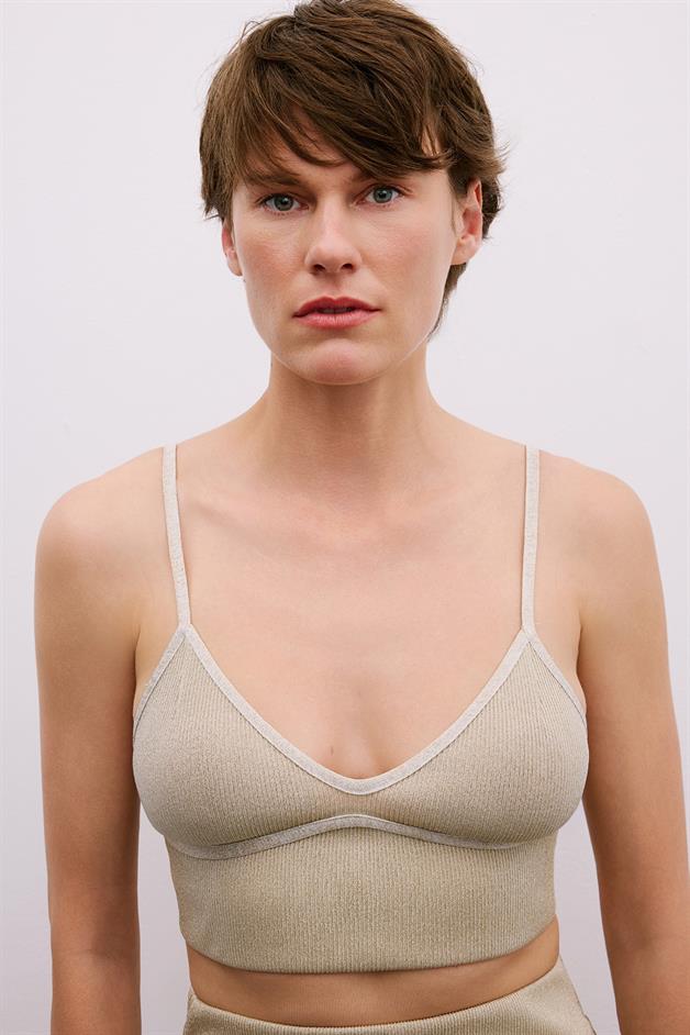 Band Detail V-Neck Gold Crop Bustier