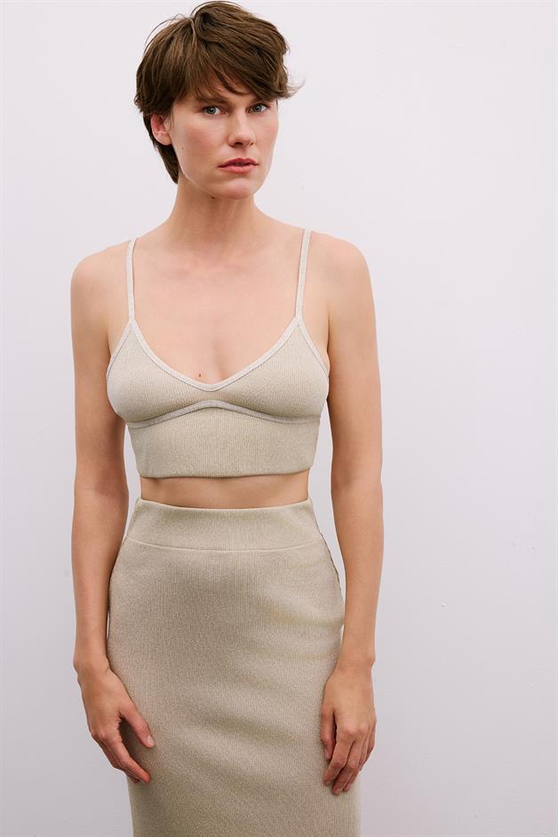 Band Detail V-Neck Gold Crop Bustier