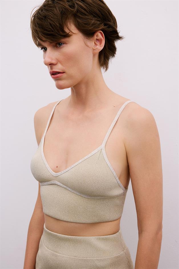 Band Detail V-Neck Gold Crop Bustier