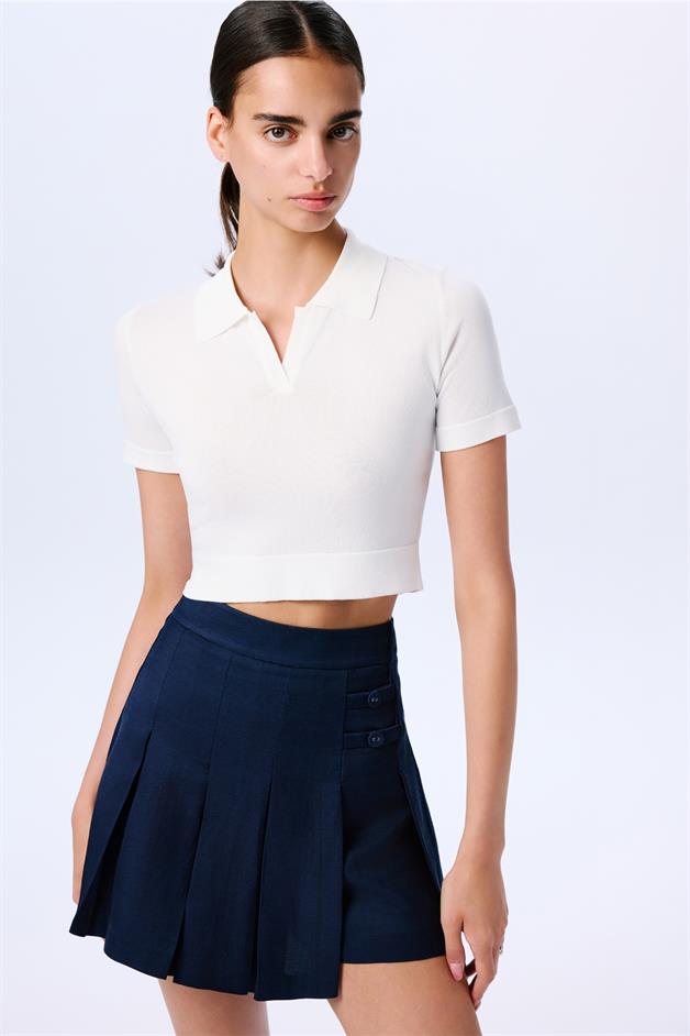 Basic Short Sleeve Crop Ecru Blouse