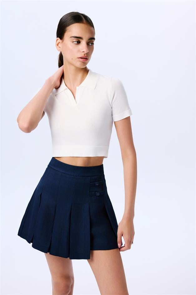 Basic Short Sleeve Crop Ecru Blouse