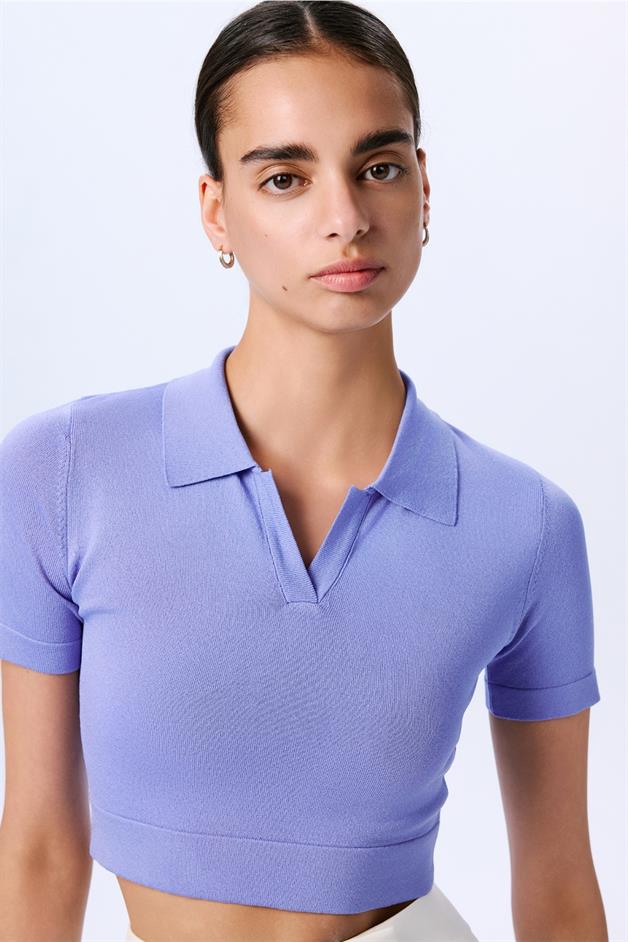Basic Short Sleeve Crop Indigo Blouse  