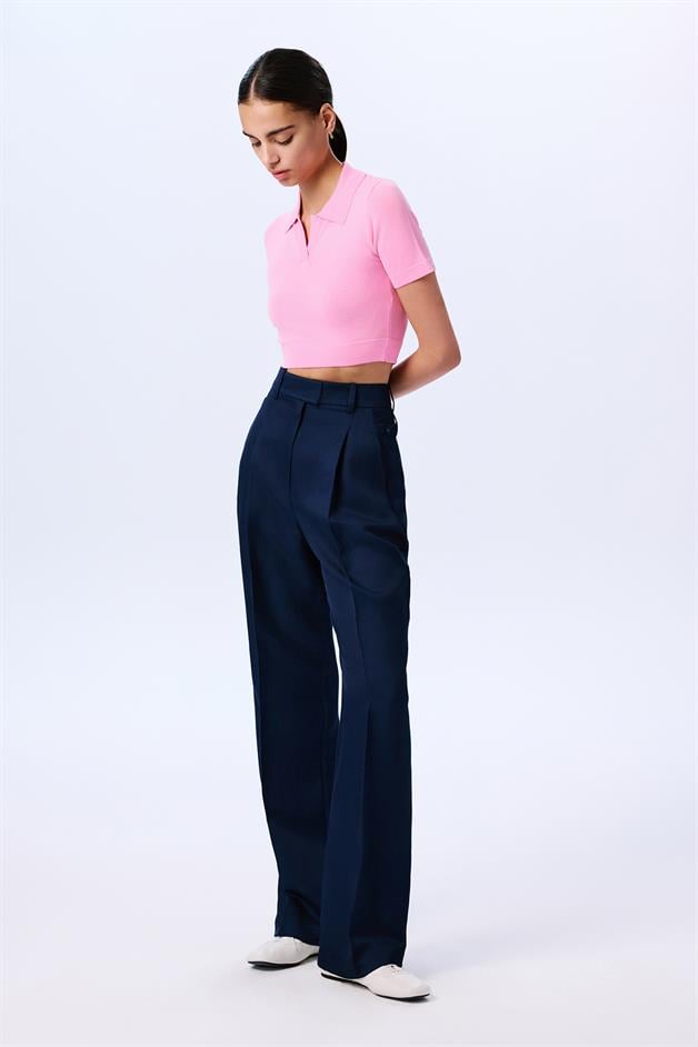 Basic Short Sleeve Crop Pink Blouse  