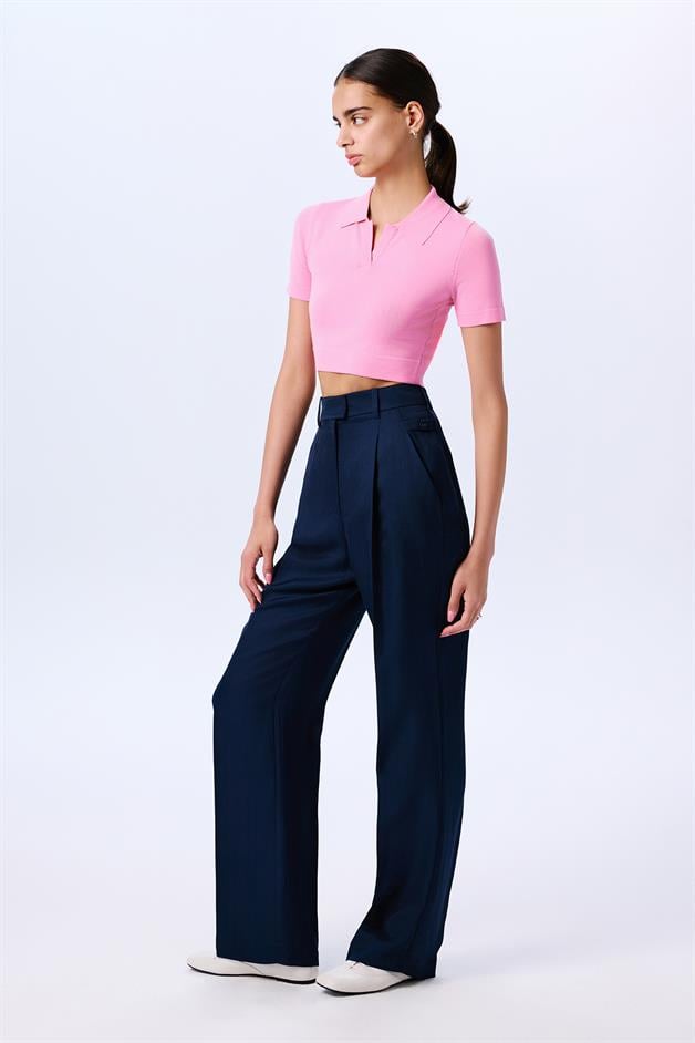Basic Short Sleeve Crop Pink Blouse  