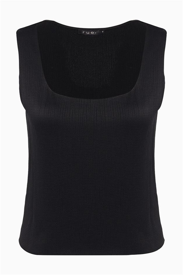 Basic Crinkled Textured Black Blouse