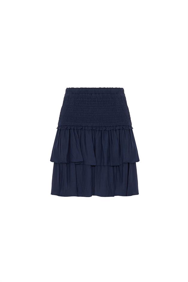 Waist Gather Detail Pleated Navy Mini Skirt