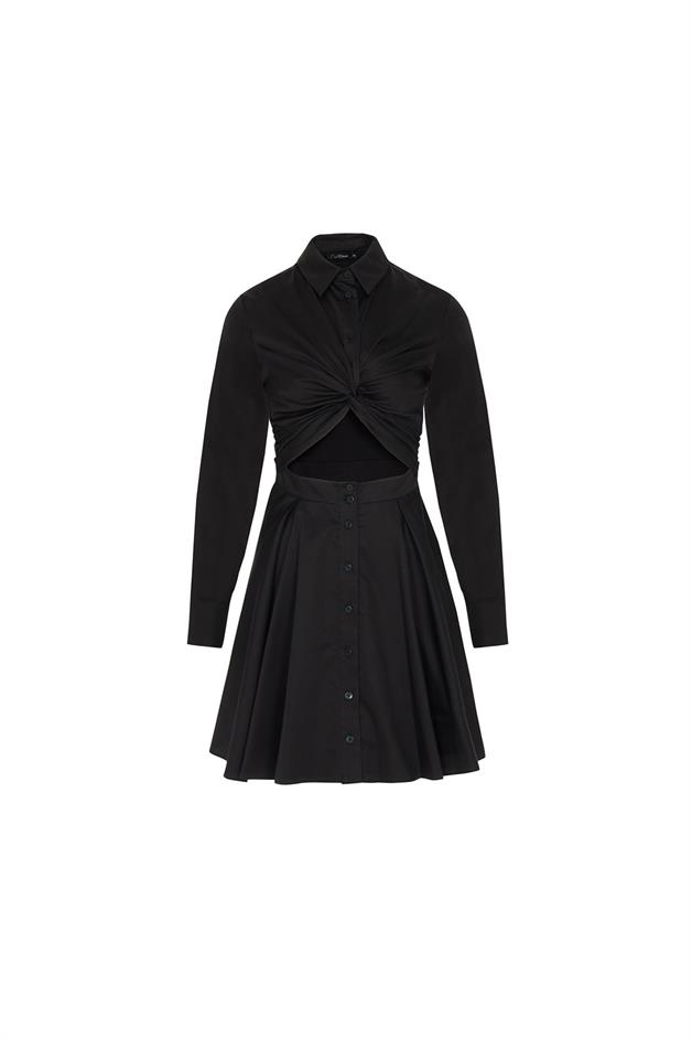 Bel Dekolte Detaylı Siyah Kısa Elbise