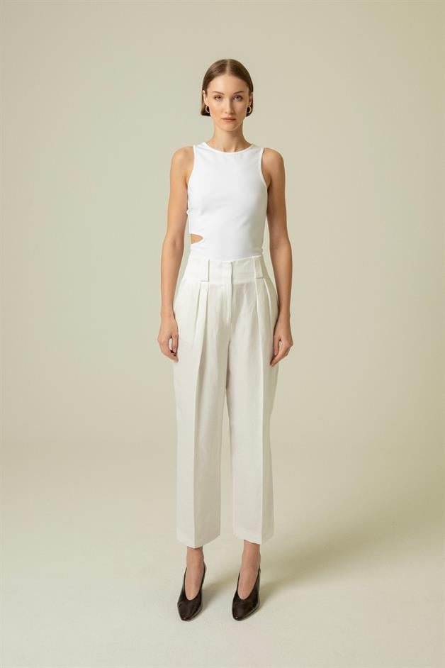 Waist Decollete Strappy White Top