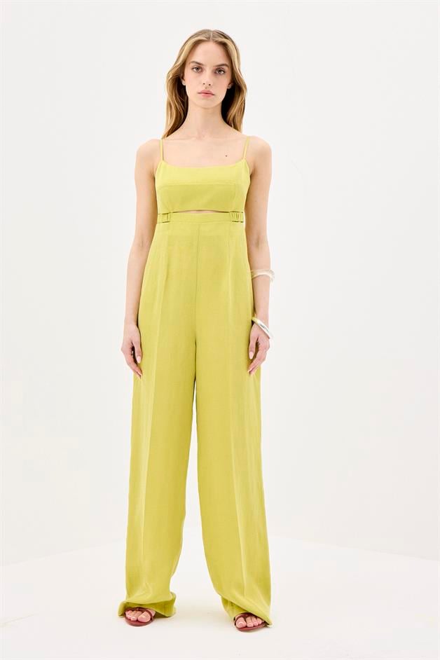 Waist Cutout Wide Leg Khaki Jumpsuit