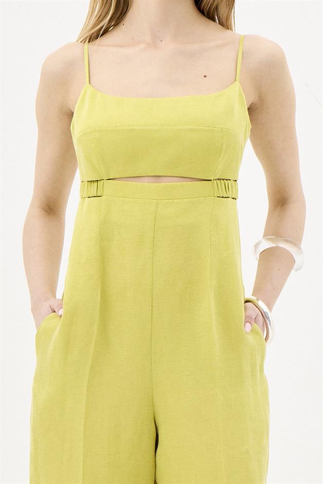 Waist Cutout Wide Leg Khaki Jumpsuit