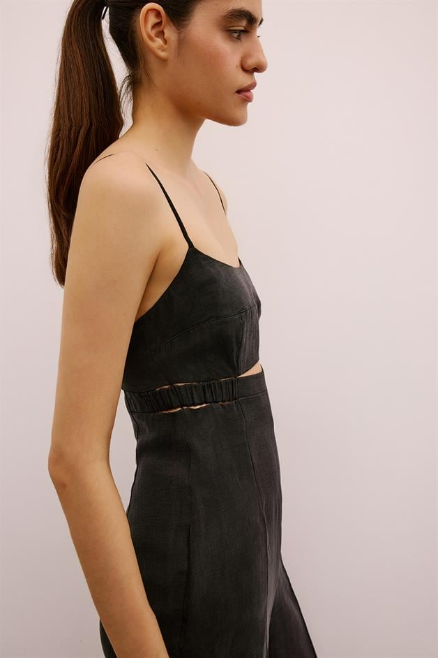 Waist Cutout Wide Leg Black Jumpsuit
