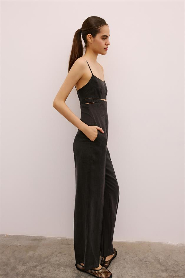 Waist Cutout Wide Leg Black Jumpsuit