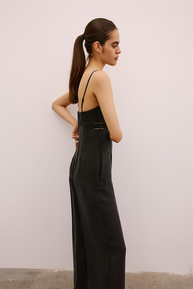 Waist Cutout Wide Leg Black Jumpsuit