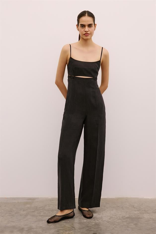 Waist Cutout Wide Leg Black Jumpsuit