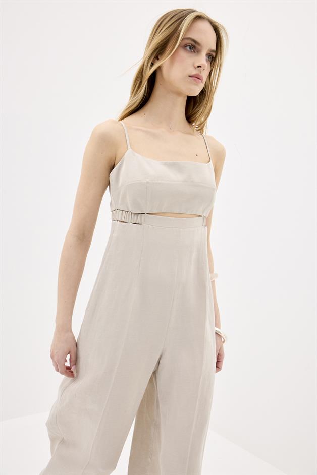 Waist Cutout Wide Leg Mink Jumpsuit