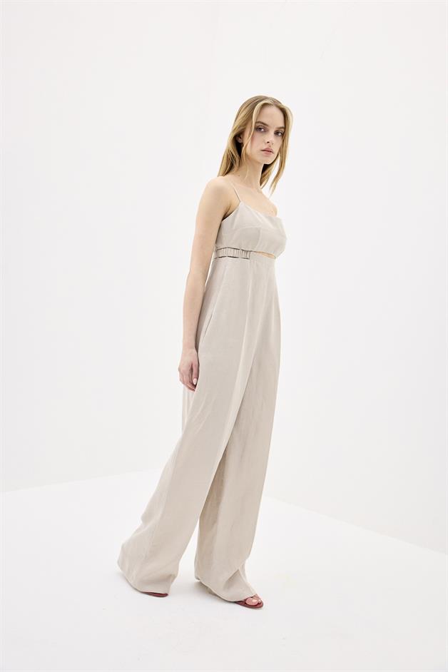 Waist Cutout Wide Leg Mink Jumpsuit