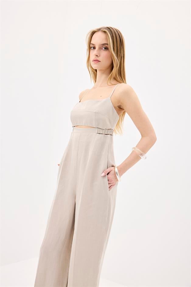 Waist Cutout Wide Leg Mink Jumpsuit