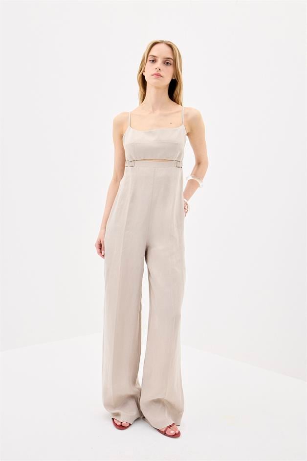 Waist Cutout Wide Leg Mink Jumpsuit