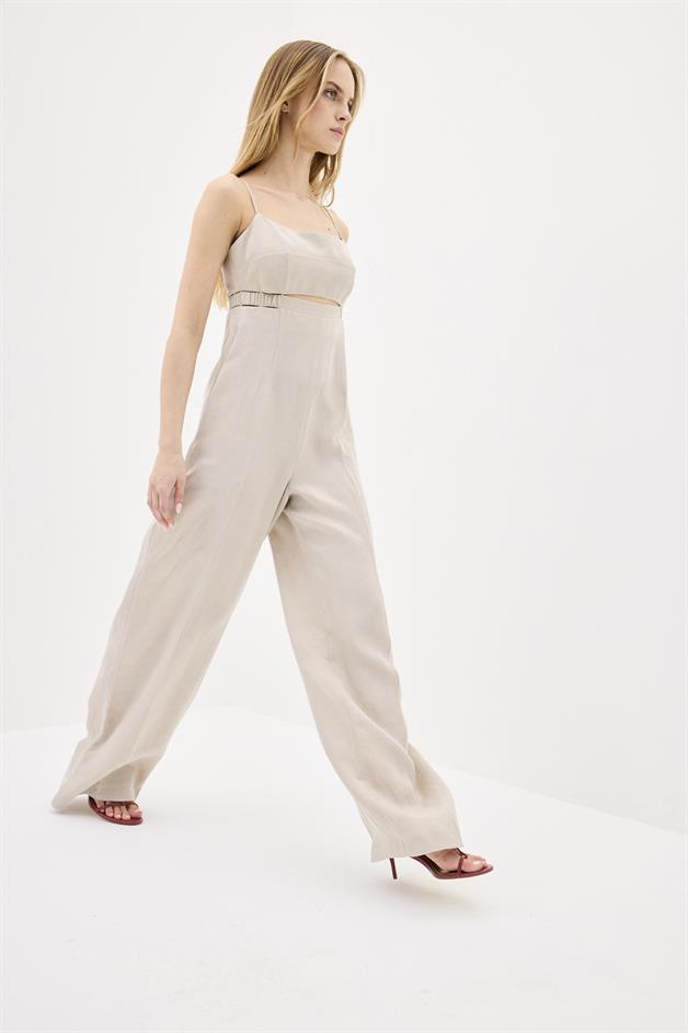 Waist Cutout Wide Leg Mink Jumpsuit