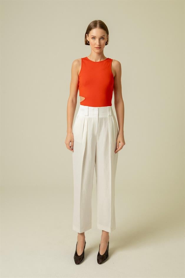 Waist Decollete Strappy Coral Top