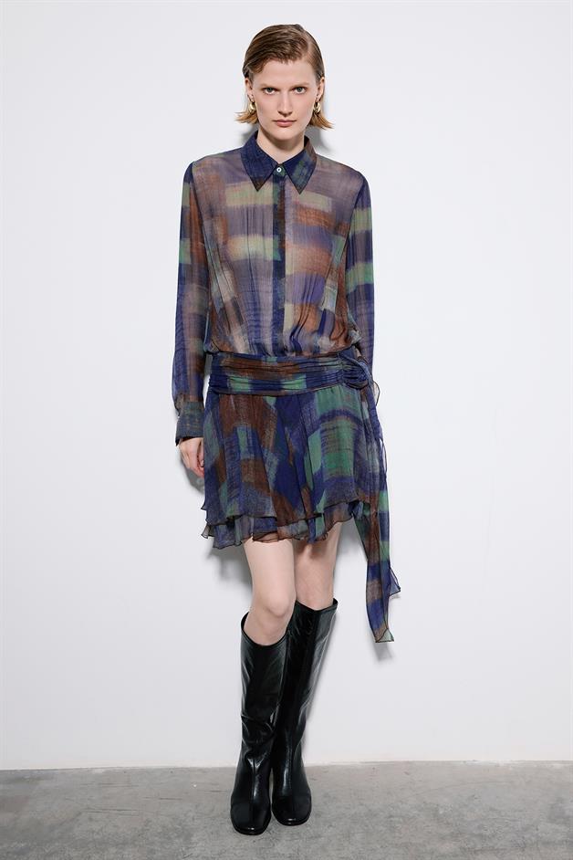 Multicolor Printed Mini Dress With Ruched Waist