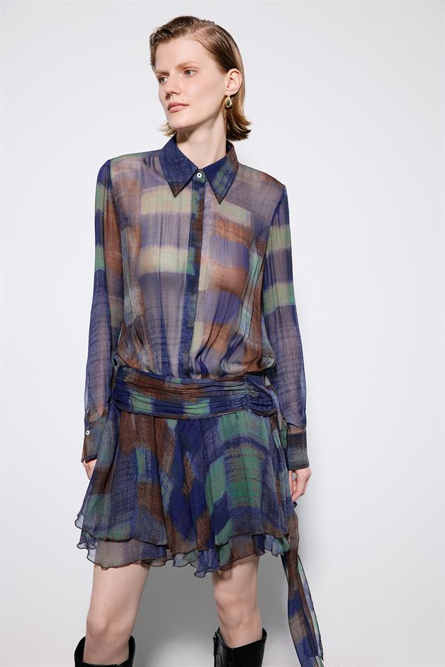 Multicolor Printed Mini Dress With Ruched Waist