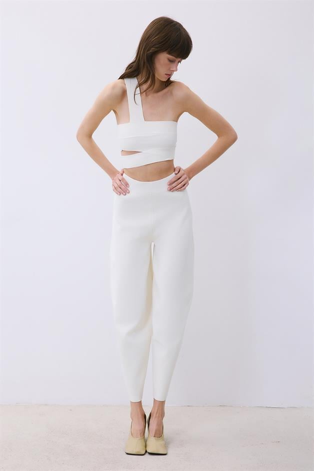 Ecru Knit Relaxed Fit Pants