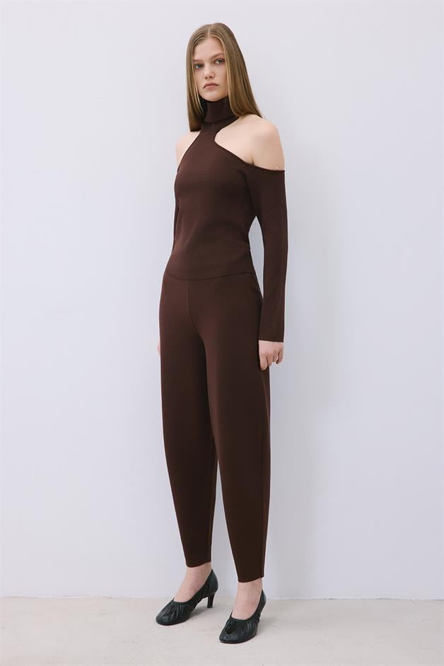 Brown Knit Relaxed Fit Pants