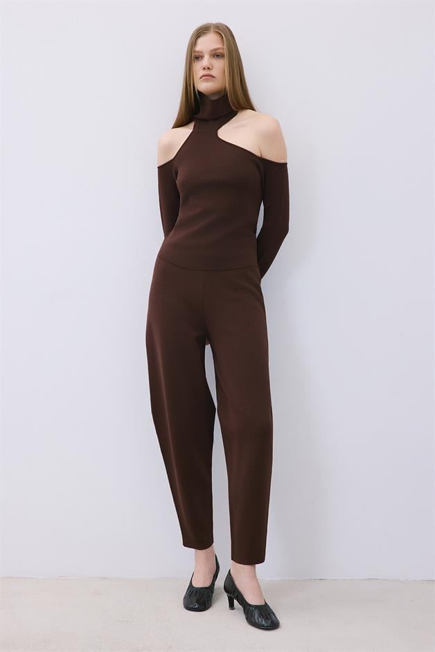Brown Knit Relaxed Fit Pants