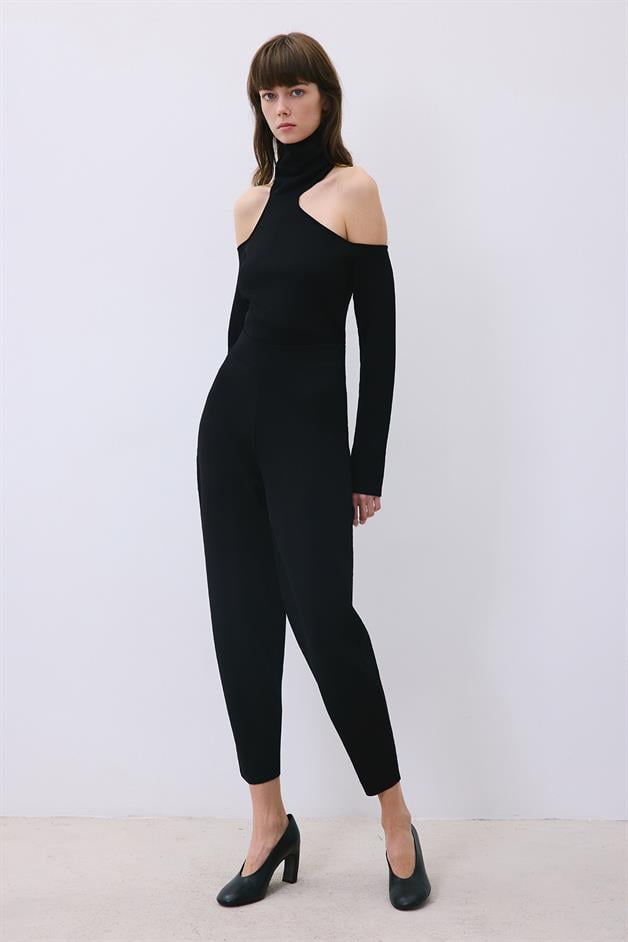 Black Knit Relaxed Fit Pants