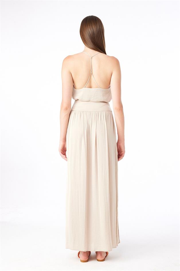 Halter Neck Thin Strapped Beige Blouse