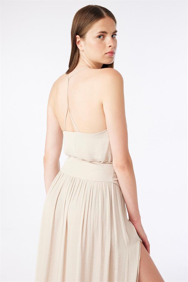 Halter Neck Thin Strapped Beige Blouse