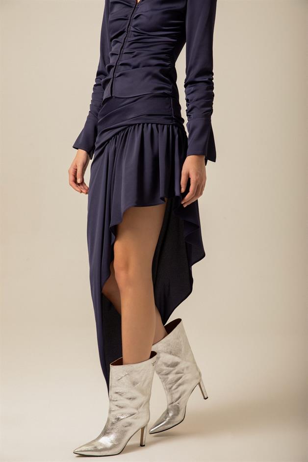 Ruched Asymmetrical Navy Skirt
