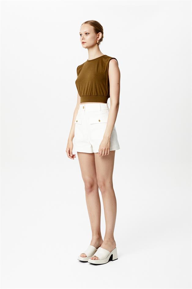 Büzgülü Haki Basic T-Shirt