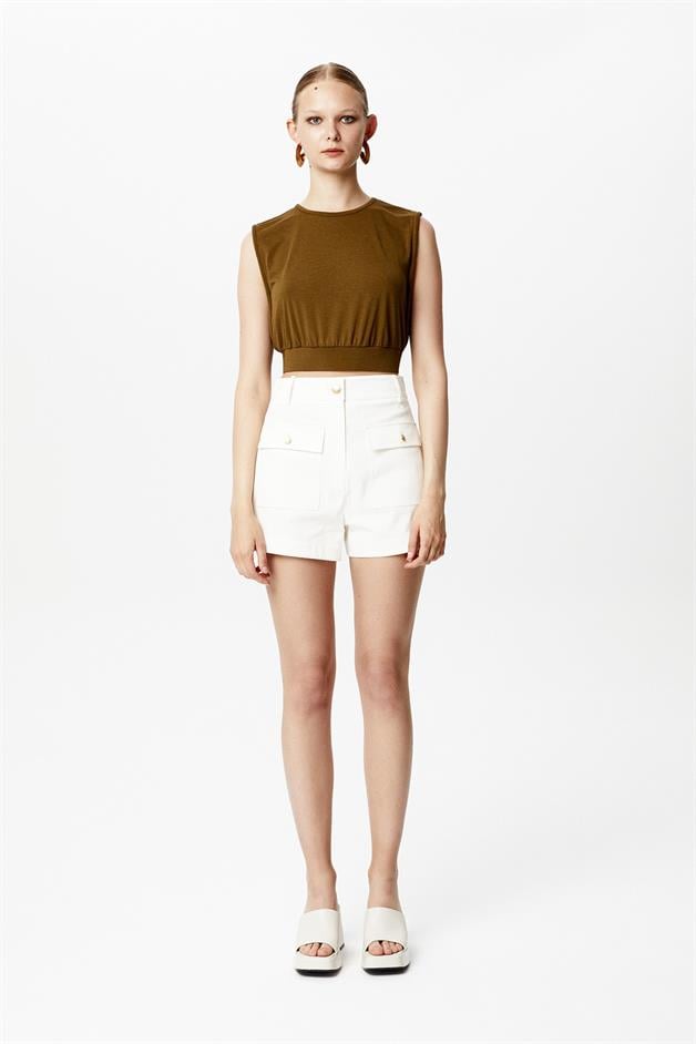 Büzgülü Haki Basic T-Shirt