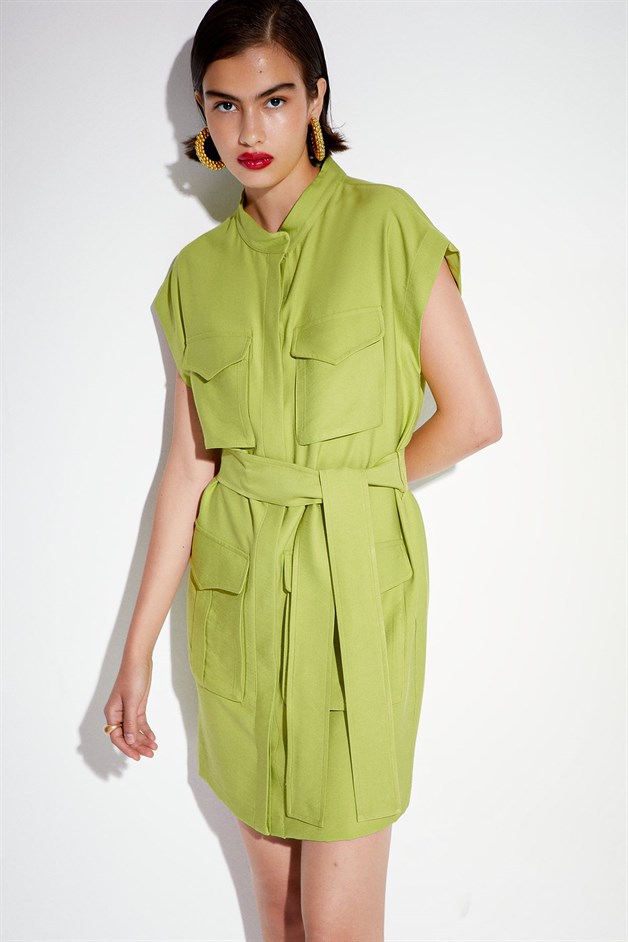 Cepli Kemerli Yeşil Elbise Online Sipariş