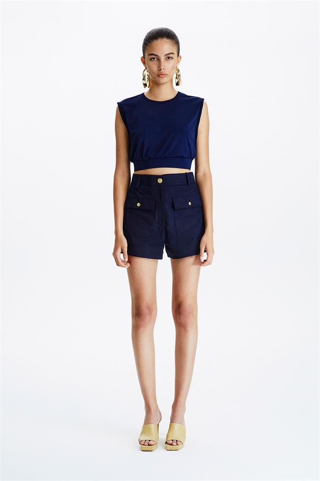 Gathered Basic Dark Blue T-Shirt