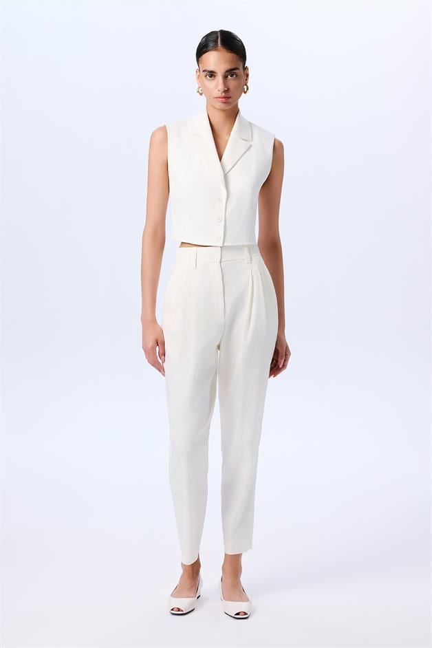 Double Pleated Ecru Trousers  